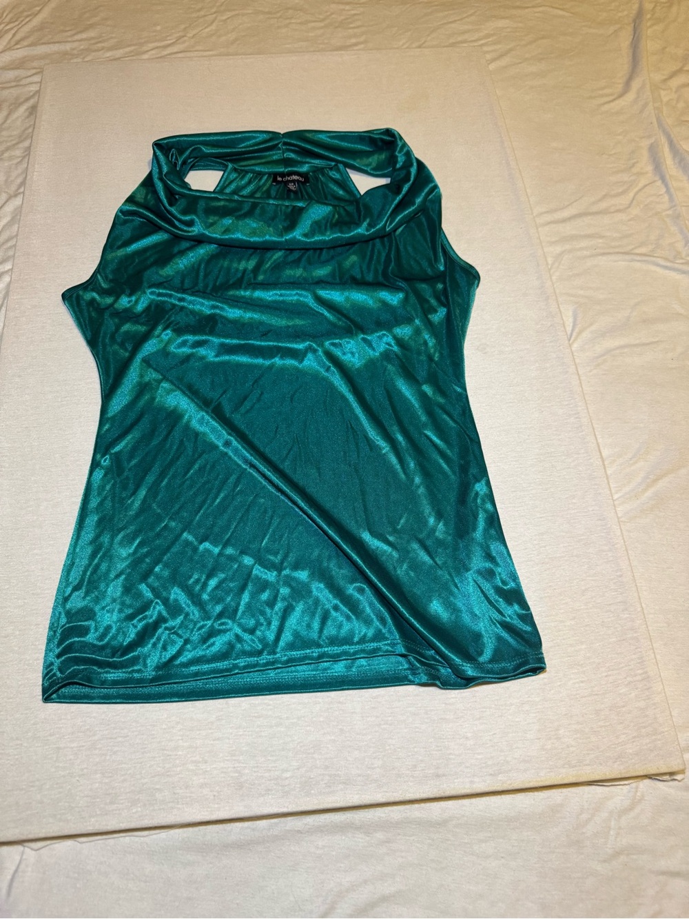 le chateau Emerald Green Shiny Cowl Neck Sleeveless Camisole
